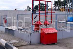 Fire Shield on the wall. Set primary fire extinguishing equipment.