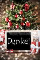 Christmas Tree With Bokeh Effect, Danke Means Thank You