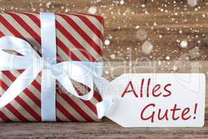 Present With Snowflakes, Text Alles Gute Means Best Wishes