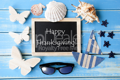 Blackboard With Maritime Decoration And Text Happy Thanksgiving