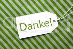 Label On Green Wrapping Paper, Danke Means Thank You
