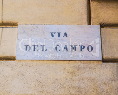 Via del Campo street sign in Genoa HDR