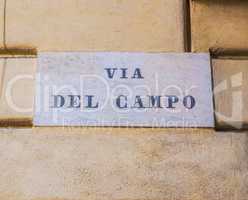 Via del Campo street sign in Genoa HDR