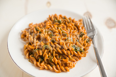 Pasta in Tomaten Spinat Sauce