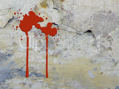 Blood splash on dark grunge wall - 3D render