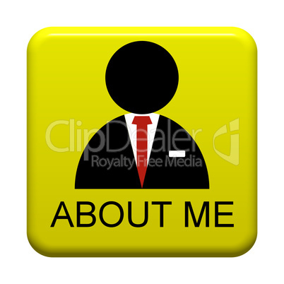 Gelber isolierter Button About Me
