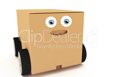 Moving box with wheels, 3D-Illustration