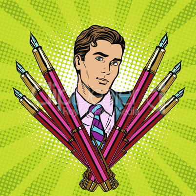 businessman and ink fountain pen icon