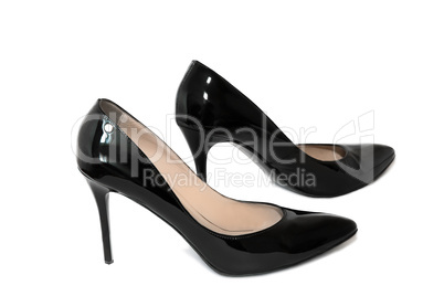 Black shoes for women high heel on a white background.