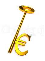 Golden key with Euro sign, 3d rendering