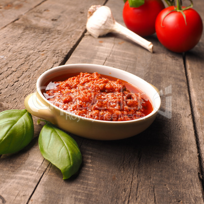 Homemade red pesto in a bowl