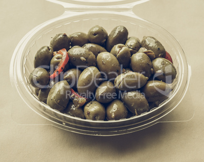 Green olives vegetables vintage desaturated