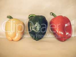 Yellow Green and Red Peppers vegetables vintage desaturated