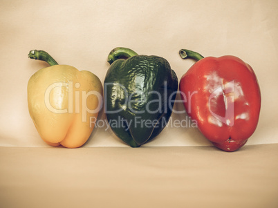 Yellow Green and Red Peppers vegetables vintage desaturated