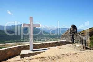 The cross is near  Monastery of Holy Trinity, Meteora,  Greece