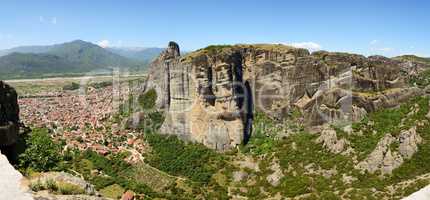 The panorama of Kalampaka town and Meteora, Greece