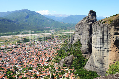 The view on Kalampaka town and Meteora, Greece