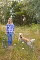 Girl walking with a dog