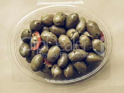 Green olives vegetables vintage desaturated