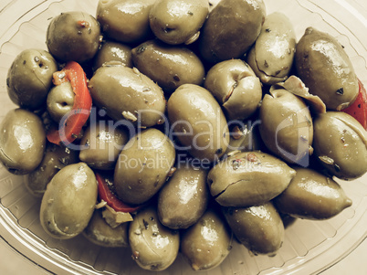 Green olives vegetables vintage desaturated