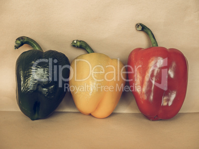 Yellow Green and Red Peppers vegetables vintage desaturated