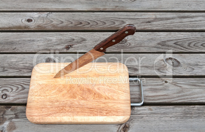 Steel knife and cutting board