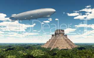 Zeppelin über Maya Tempel