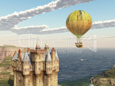 Schottisches Schloss und Fantasie Heißluftballon