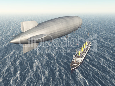 Zeppelin und Ozeandampfer