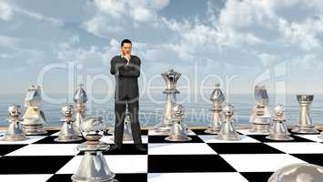 Geschäftsmann auf einem Schachbrett