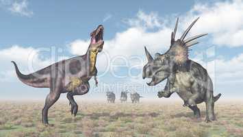 Tyrannotitan attackiert Styracosaurus