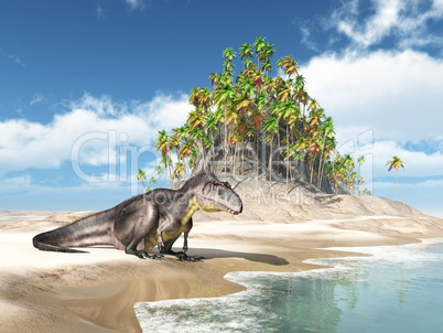 Dinosaurier Tyrannotitan am Strand