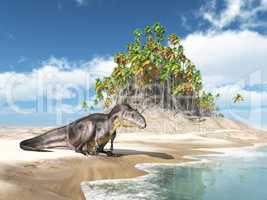 Dinosaurier Tyrannotitan am Strand