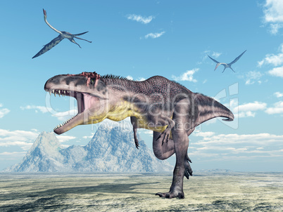 Dinosaurier Tyrannotitan und Flugsaurier Quetzalcoatlus