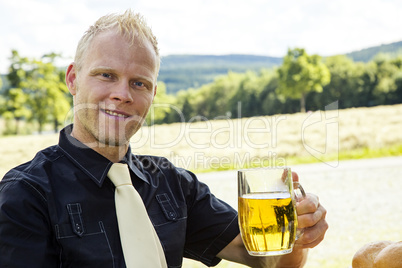 Sitting at beer table at the snack