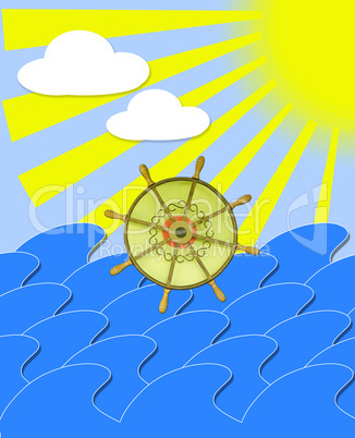 marine waves with steering-wheel and sun beams