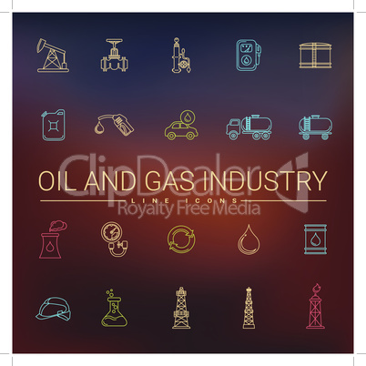 Oil and gas industry line icons set.