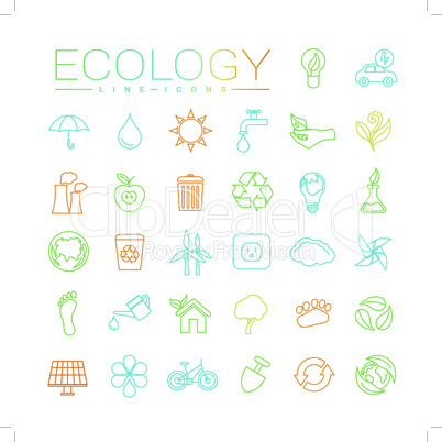 Ecology concept line style vector icons set.