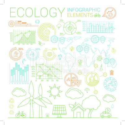 Ecology line style infographic elements and icons.