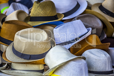 Group of colored hats for sale, french market in Toulon