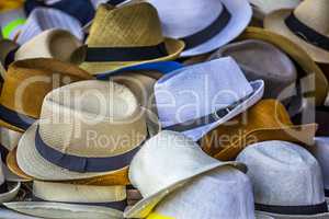 Group of colored hats for sale, french market in Toulon
