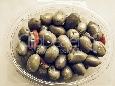 Green olives vegetables vintage desaturated