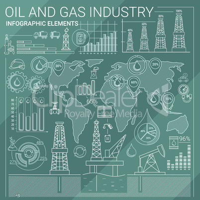 Oil and Gas line style infographic elements.