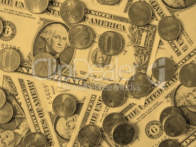 Dollar coins and notes - vintage