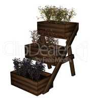 Plant and flowers in boxes - 3D render