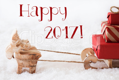 Reindeer With Sled On Snow, Text Happy 2017