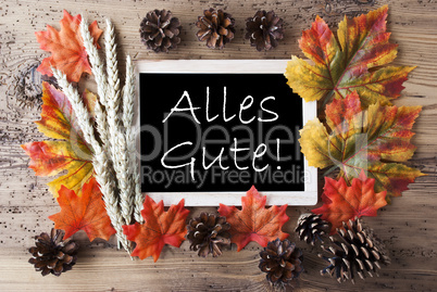 Chalkboard With Autumn Decoration, Alles Gute Means Best Wishes
