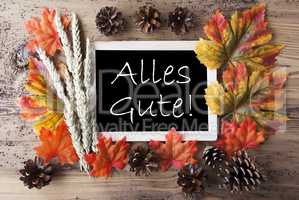 Chalkboard With Autumn Decoration, Alles Gute Means Best Wishes