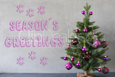 Christmas Tree, Cement Wall, Text Seasons Greetings