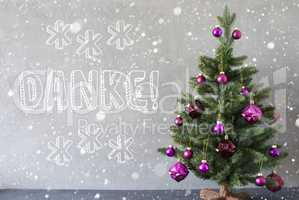 Christmas Tree, Snowflakes, Cement Wall, Danke Means Thank You